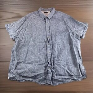 Rochester Linen Shirt Mens 3XL Blue Heather Short Sleeve Button Up Coastal Beach